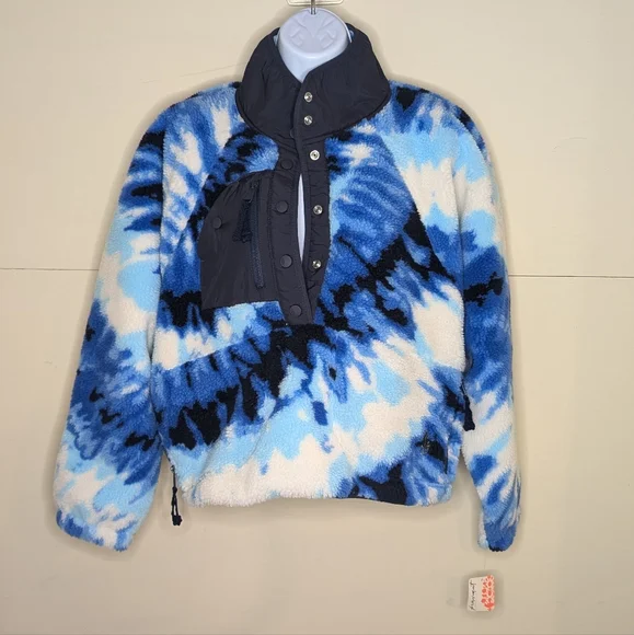 NWT Free People Movement Rocky Ridge Pullover Tie Dye Blue Sherpa - Picture 7 of 11